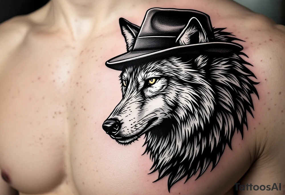 wolf with a hat tattoo idea