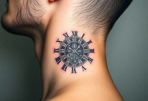 vintage roman numerals within ornate clockwork mechanism tattoo idea