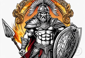 Ares greek God, holding his spear and shield tattoo idea