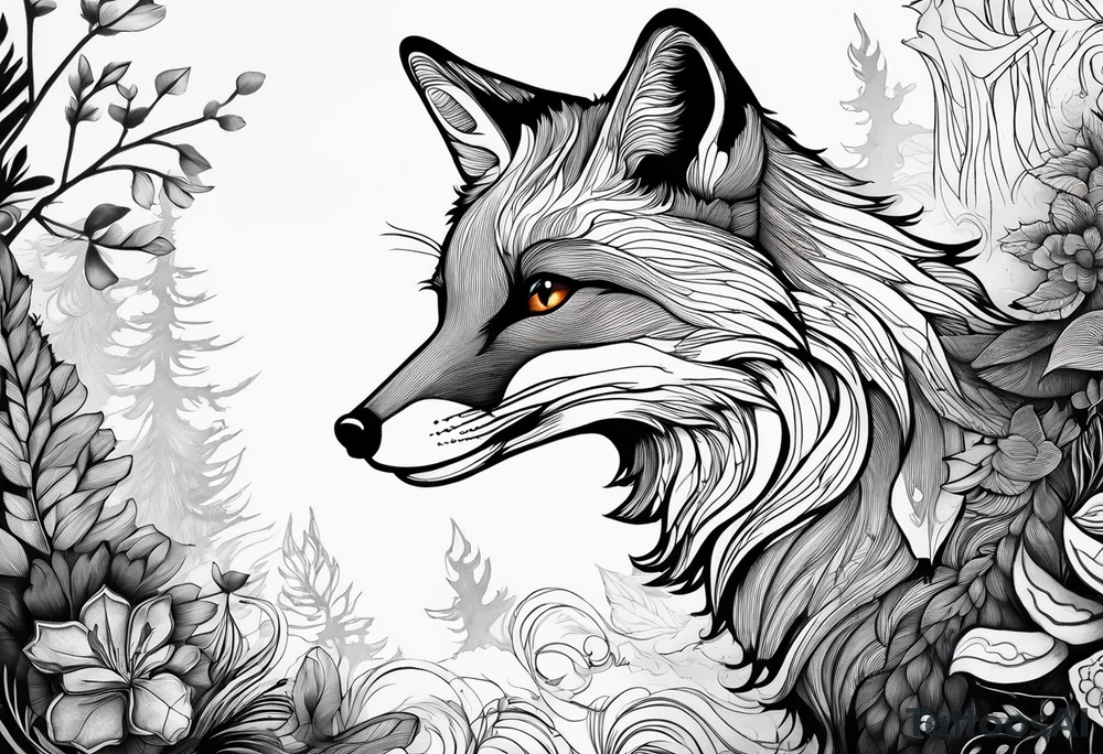 A playful fox with a bushy tail, set in a lush forest, illustrating cleverness and adaptability.” tattoo idea