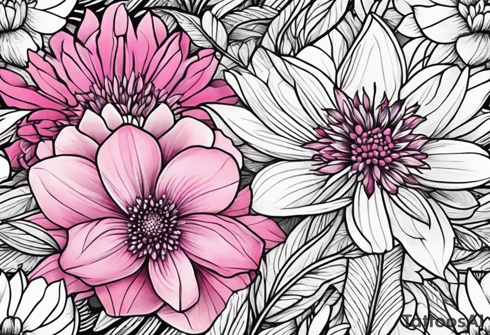 Pink flowers with geometric pattern tattoo idea