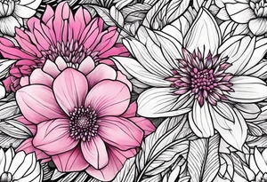 Pink flowers with geometric pattern tattoo idea