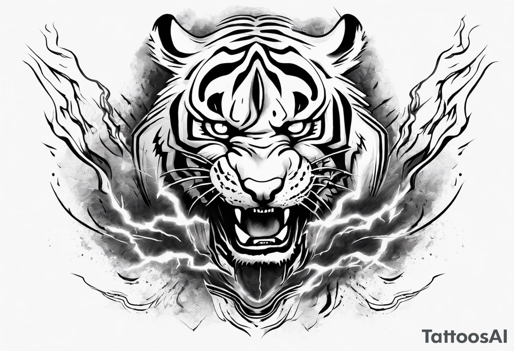 mythical ferocious tiger with lightning around it. The tattoo is for a forearm sleeve tattoo idea