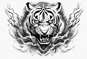 mythical ferocious tiger with lightning around it. The tattoo is for a forearm sleeve tattoo idea