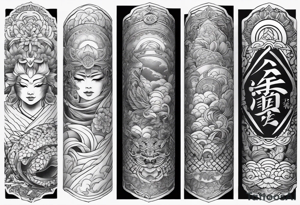 Japanese forearm sleeve stencil tattoo idea