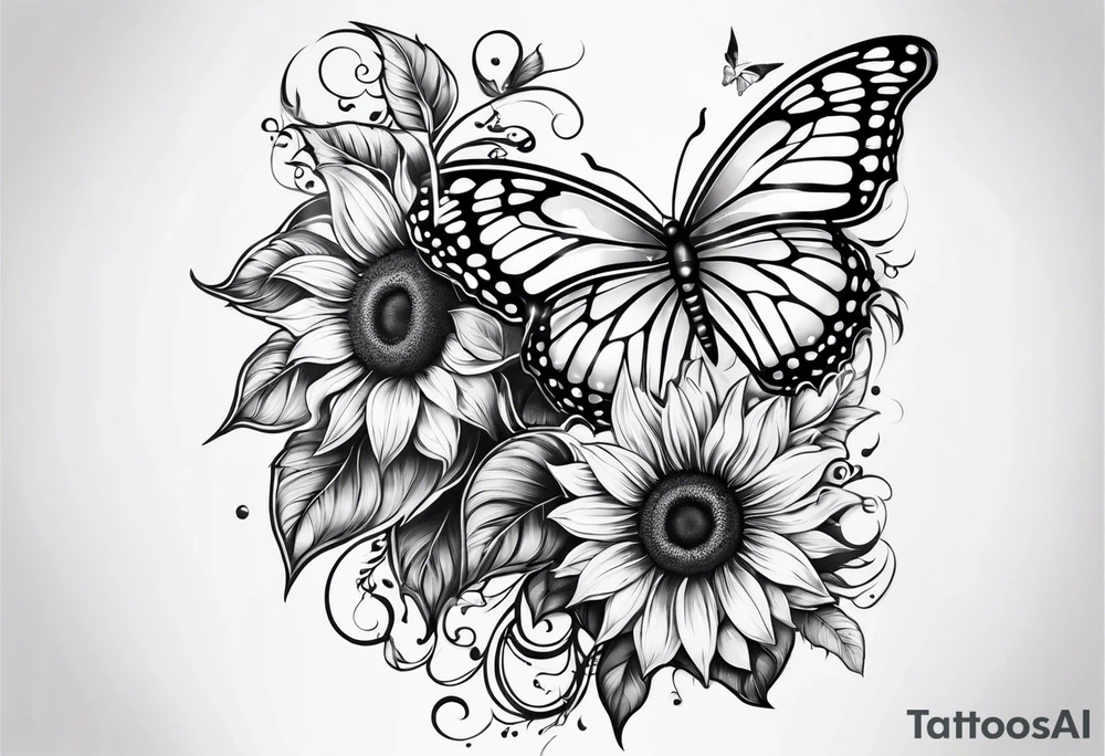 Sunflower and butterfly leg sleeve tattoo idea