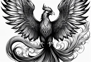 Evil Phoenix with classical smoke. Long wrapping tail. With a cross tattoo idea