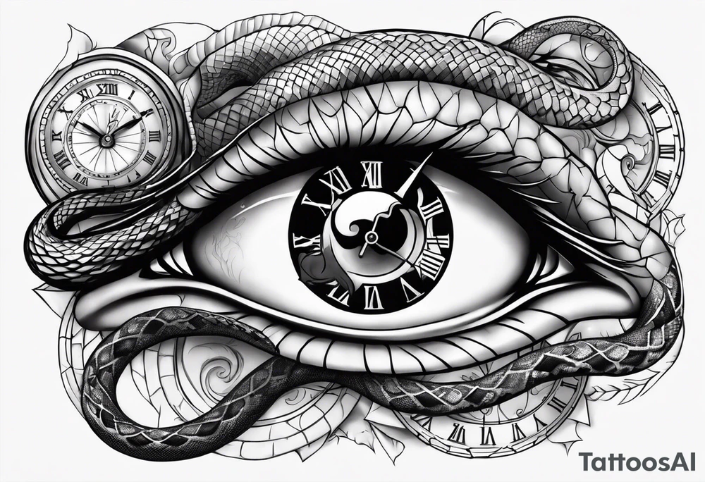 human eye with snake and clock tattoo idea