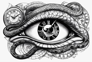 human eye with snake and clock tattoo idea