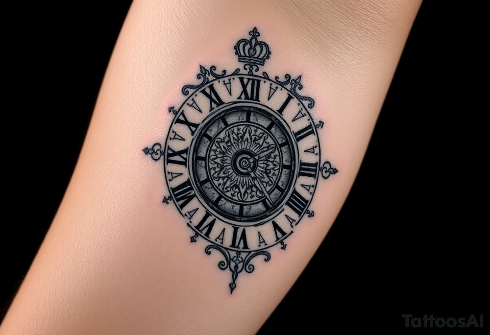 vintage roman numerals within ornate clockwork mechanism tattoo idea