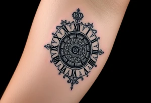 vintage roman numerals within ornate clockwork mechanism tattoo idea