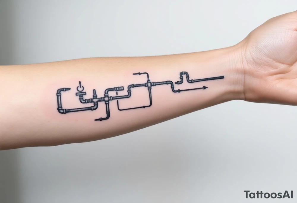 long System of pipes that transitions and transforms into veins of forearm tattoo idea