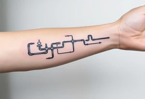 long System of pipes that transitions and transforms into veins of forearm tattoo idea