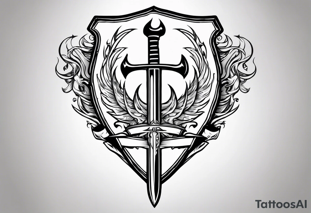 Valhalla flames shield sword tattoo idea