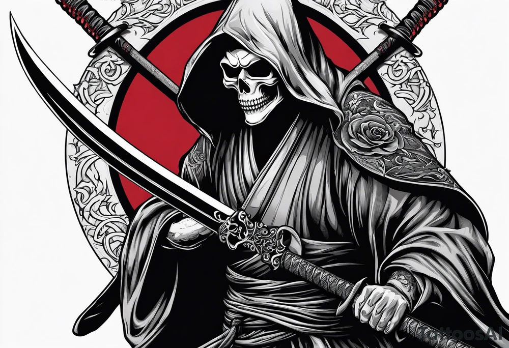 katana with grim reaper tattoo idea