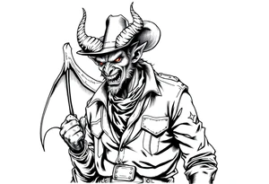 demon in cowboy-clothing,desert. tattoo idea