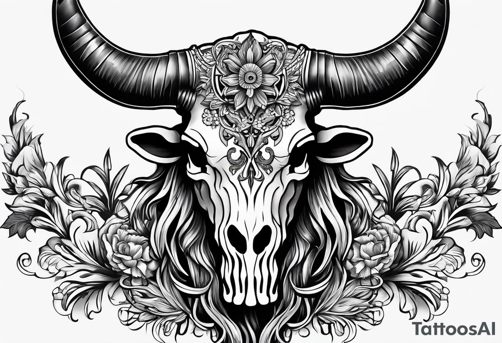 Long horn skeleton with IR brand on forehead tattoo idea Long horn skeleton with IR brand on forehead tattoo idea
