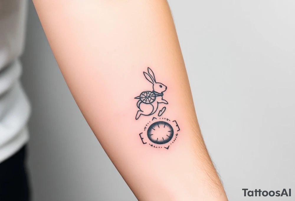 Rabbit with compass jumping down the rabbit hole. tattoo idea