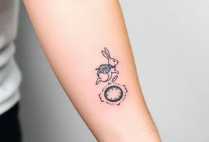 Rabbit with compass jumping down the rabbit hole. tattoo idea