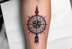 compass/clock with large native american arrow tattoo idea