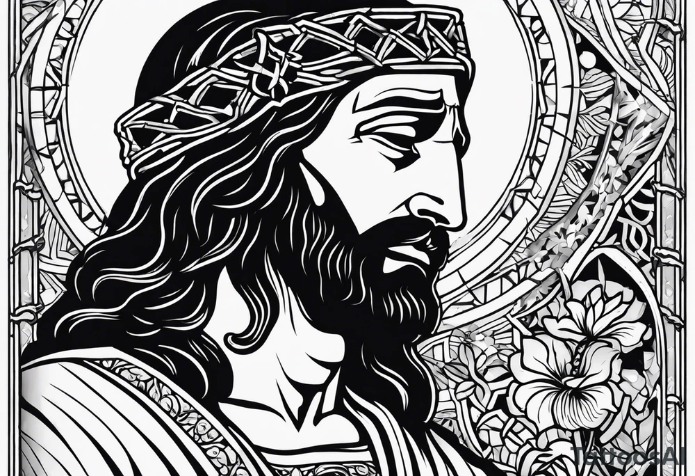 Jesus crying 3 reads one small one medium and one large in the large tear there is the god of death and all around the 3 year drops there is skeletons and dead people tattoo idea