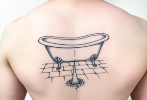 clawfoot bathtub on a tile floor and light coming up out of a small crack on the floor tattoo idea
