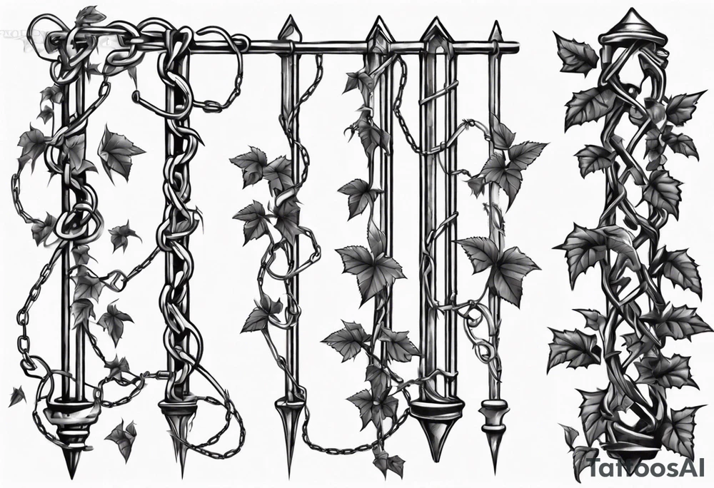 chain link fence with pointy ivy tattoo idea