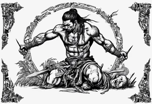 Warrior kneeling down feeding the weak. He needs to be holding the world on his shoulders with the other hand. You can’t be peaceful without being capable of violence tattoo idea