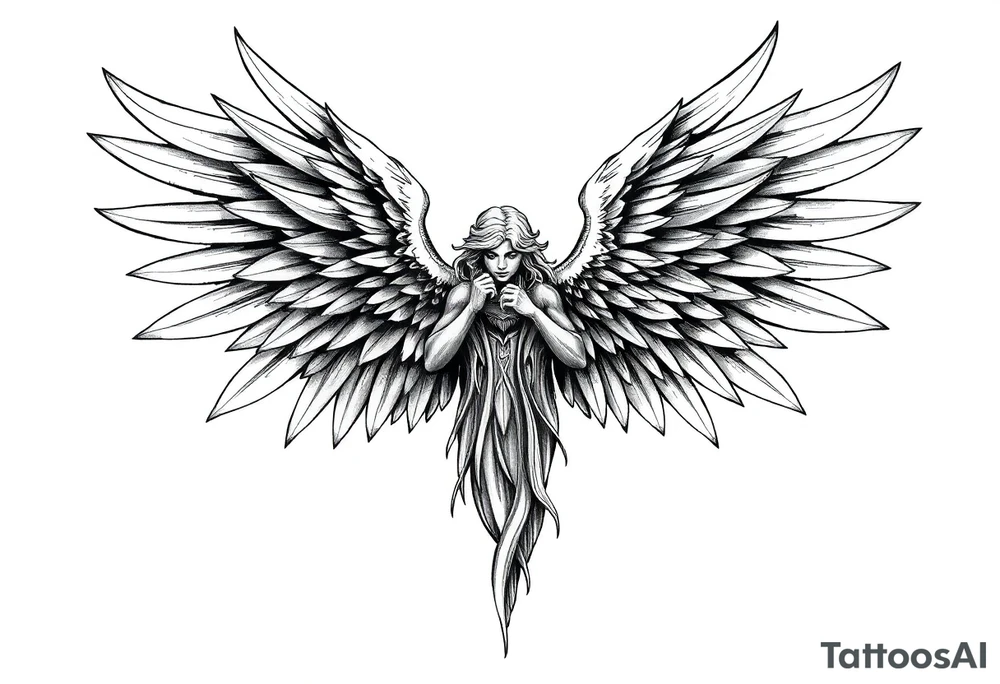 Powerful Biblical angel with six wings tattoo idea