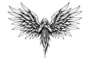 Powerful Biblical angel with six wings tattoo idea