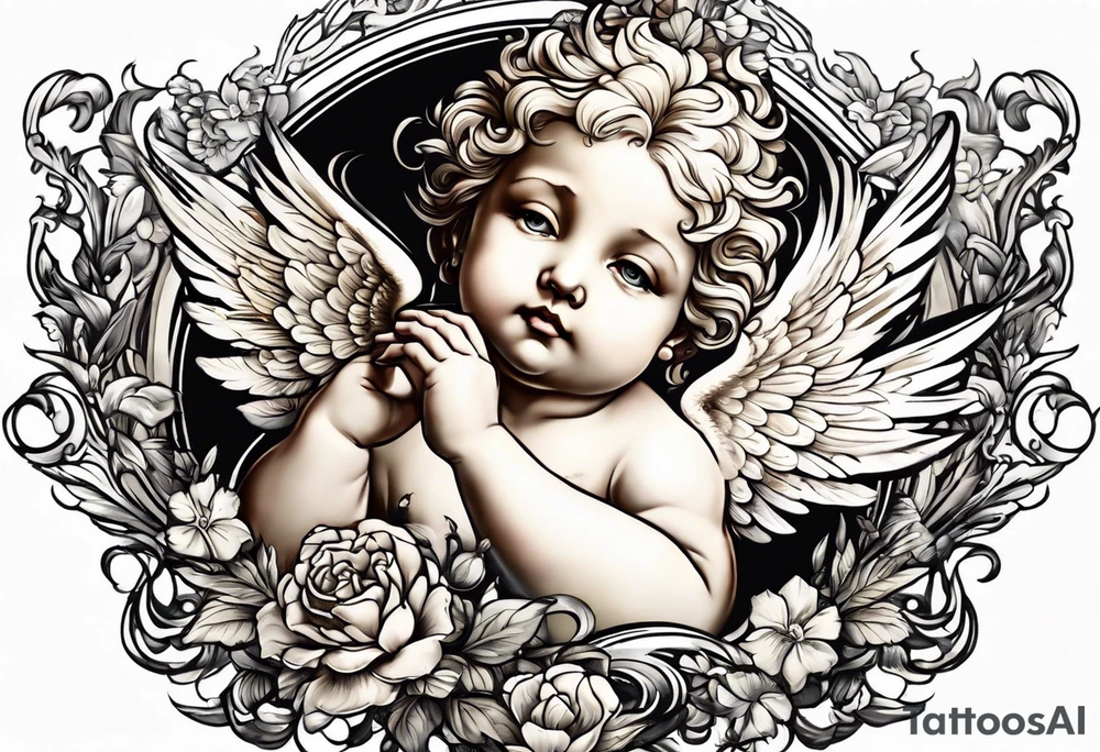 Flying Cherub renaissance style tattoo idea