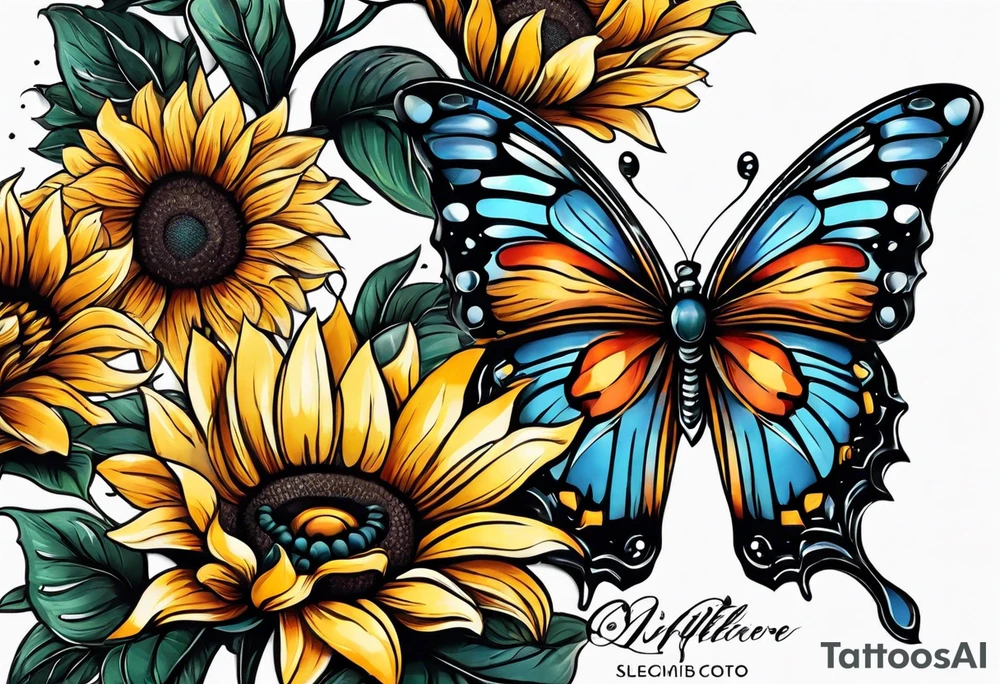 Arm sleeve with sunflowers and butterflies tattoo idea