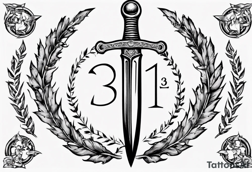 number 13 centered in a laurel leaf wreath and a sword going through the center of the wreath tattoo idea