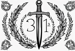 number 13 centered in a laurel leaf wreath and a sword going through the center of the wreath tattoo idea