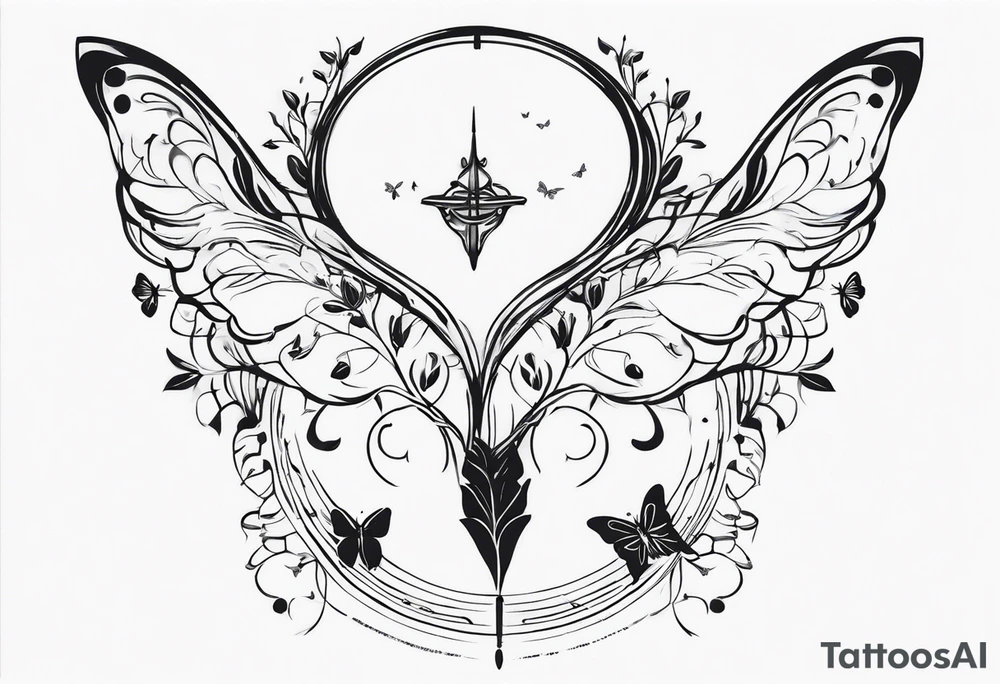 spine tattoo with a halo and butterflies tattoo idea