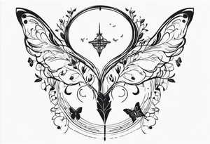 spine tattoo with a halo and butterflies tattoo idea