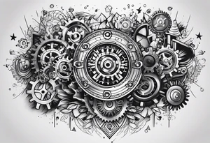 Nuts and bolts and gears and cogs on thigh tattoo idea