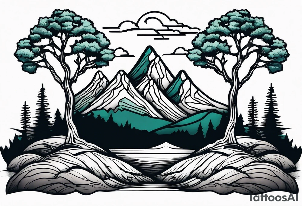 Three mountains three trees with roots tattoo idea