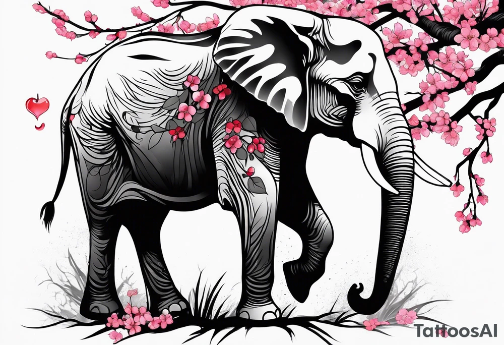 Elephant with cherry blossom tree tattoo idea