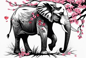 Elephant with cherry blossom tree tattoo idea