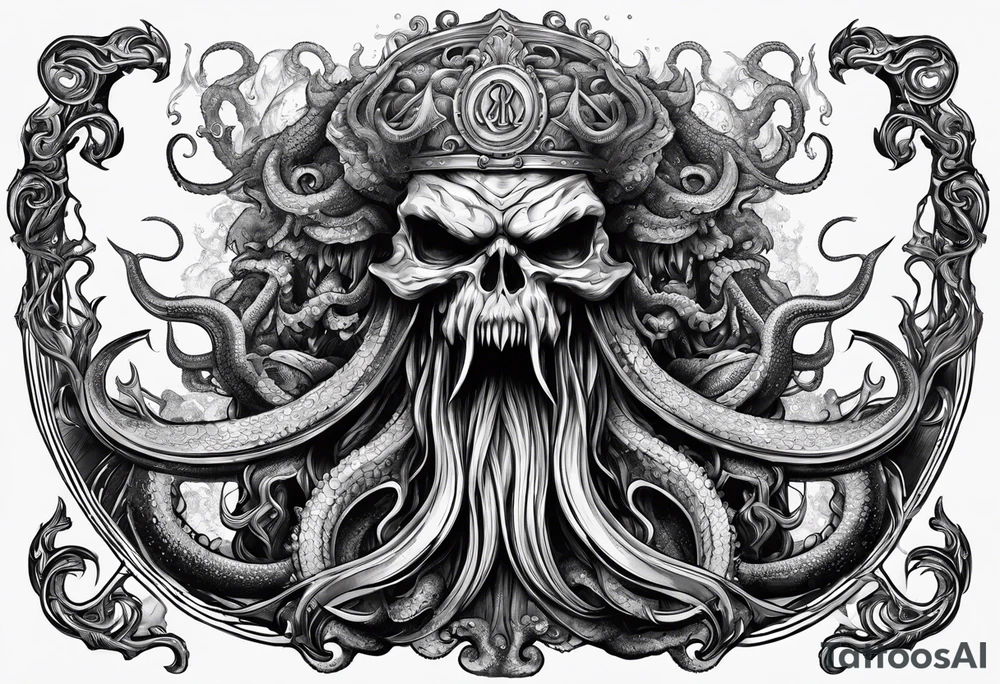 Kraken tentacles grabbing Poseidon thrusting trident into monster tattoo idea