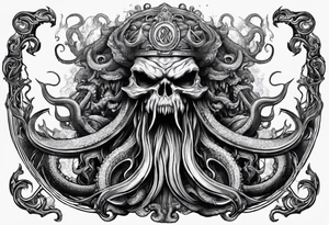 Kraken tentacles grabbing Poseidon thrusting trident into monster tattoo idea