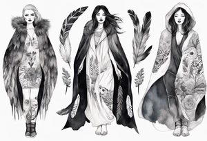 a beautiful Scandinavian woman with a feathered cloak tattoo idea