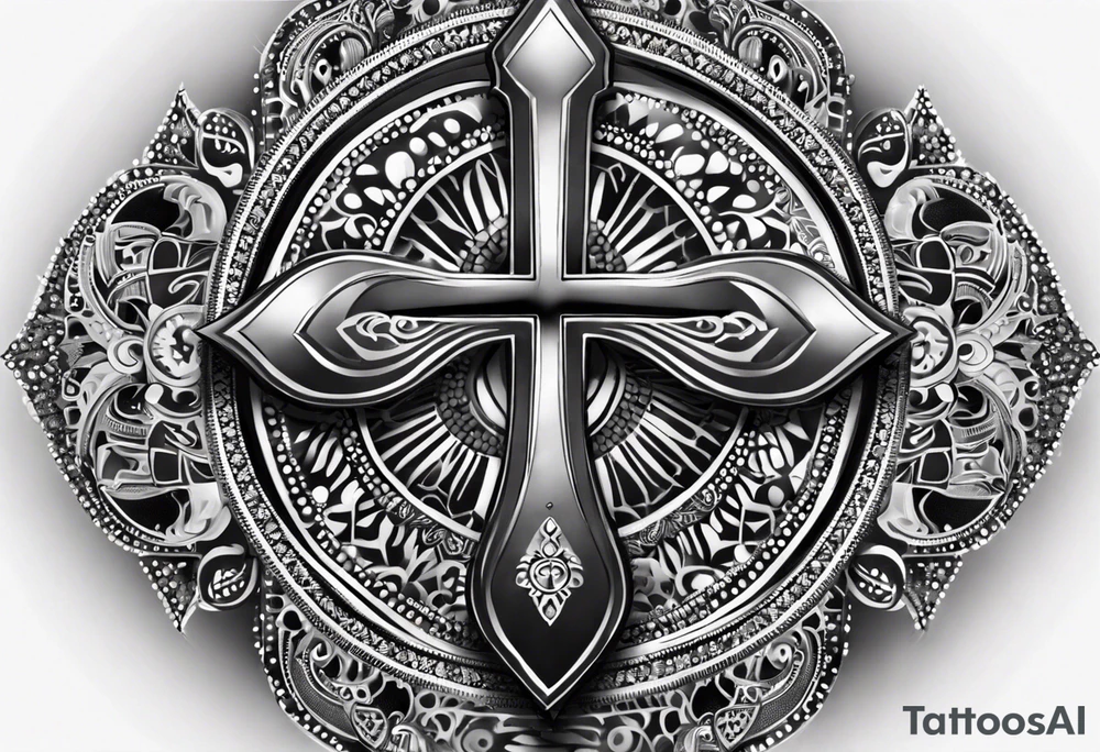 ankh mixed tribal whole arm tattoo idea
