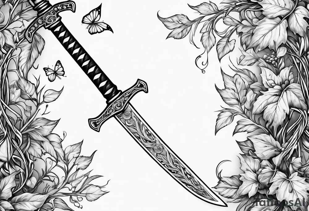 Leafy vines with sword tattoo idea