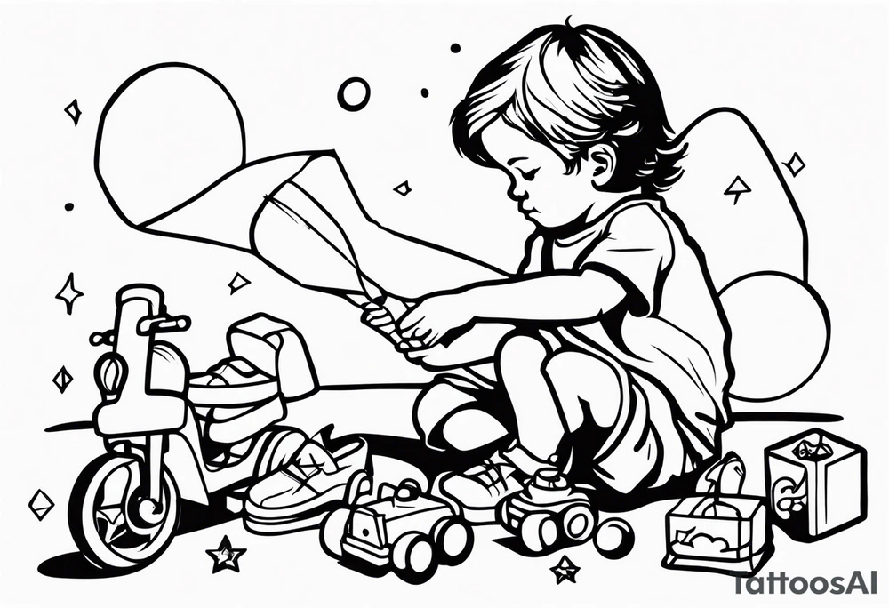 child playing with toys tattoo idea