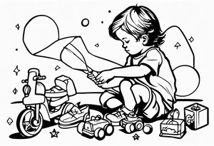 child playing with toys tattoo idea