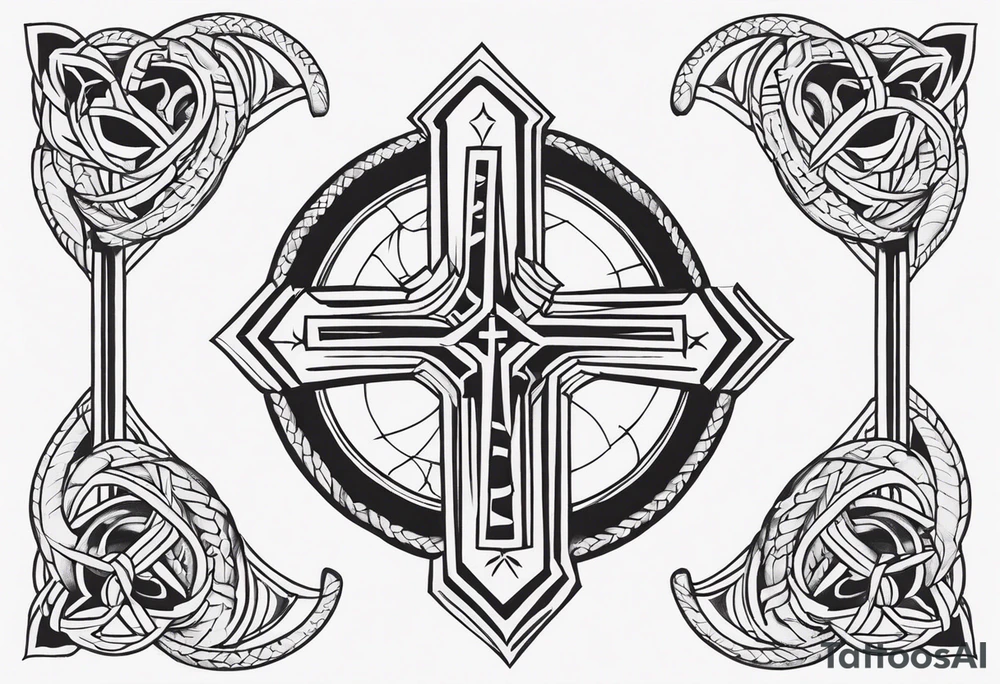a cross with a snake around it tattoo idea
