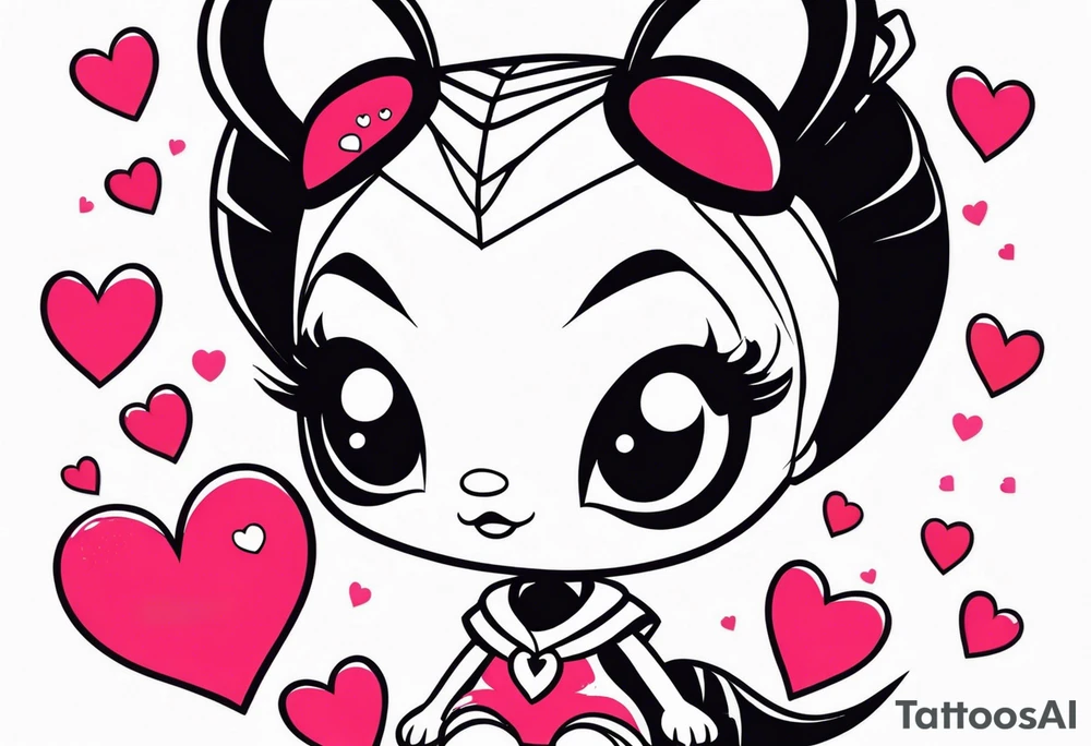 Super cute scorpion drawn Powerpuff girl style with body segments, head and claws made of hearts tattoo idea