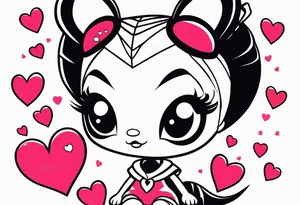 Super cute scorpion drawn Powerpuff girl style with body segments, head and claws made of hearts tattoo idea